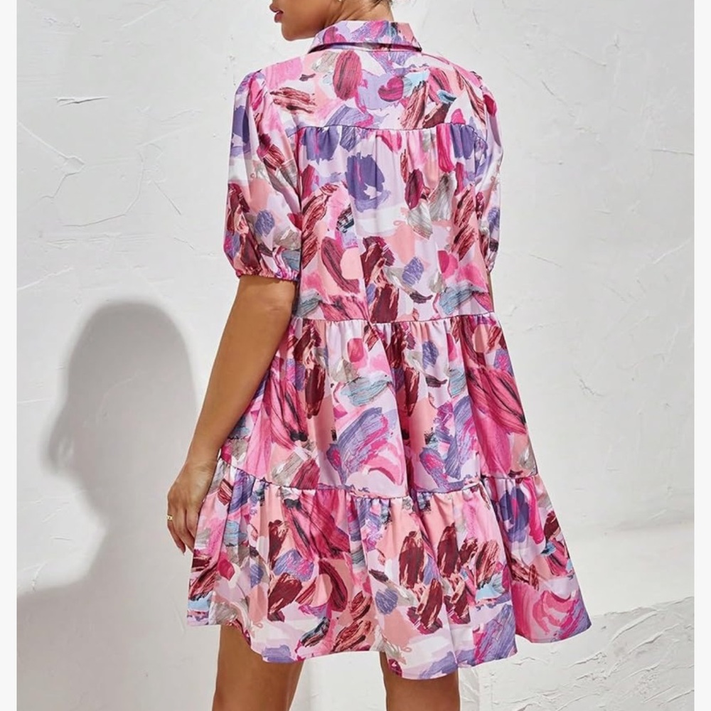 Floral PUFF SLEEVE MINI DRESS - OFF TO PARADISE size small